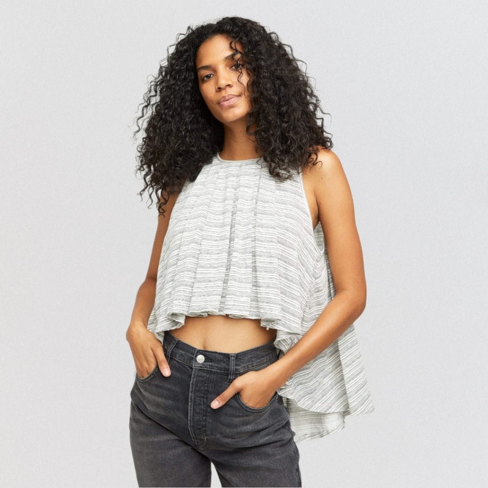 Free People Light Gray Striped Swing Tank Top